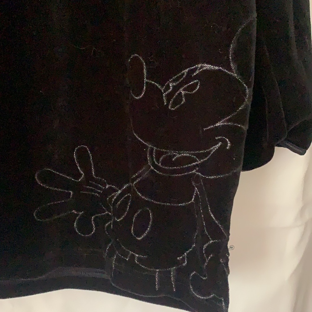 Mickey Mouse Velvet Shirt Black Long Sleeve Embroidered Pullover Vintage XL. - Picture 2 of 7